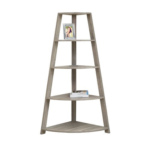 BIBLIOTHÈQUE - 60"H / ÉTAGERE D'ACCENT EN COIN TAUPE FONCÉ