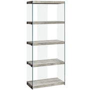 BIBLIOTHÈQUE - 60"H / SIMILI BOIS GRIS / PANNEAUX DE VERRE