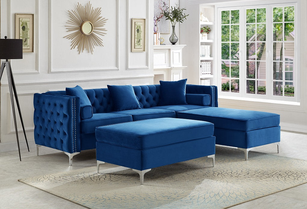 Canapé Sectionnel Velours &amp; Pouf