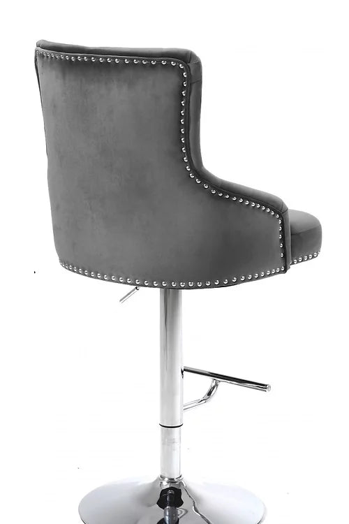 Tabouret de bar en velours gris avec capitonnage profond