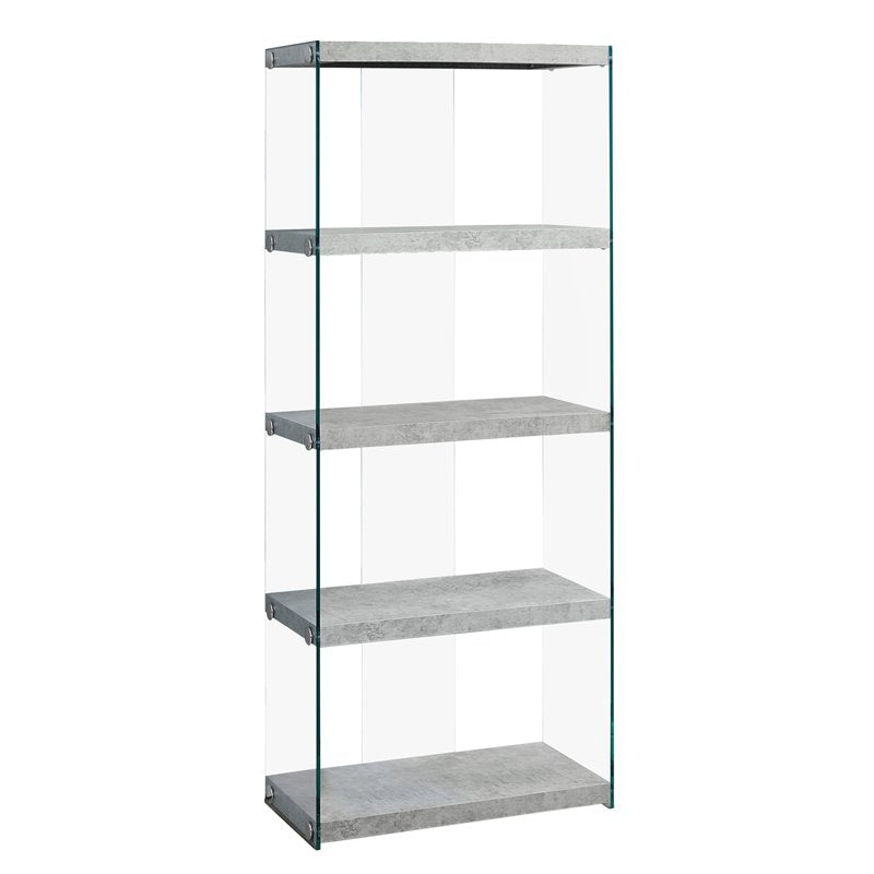 BIBLIOTHÈQUE - 60"H / CIMENT GRIS AVEC VERRE TREMPÉ