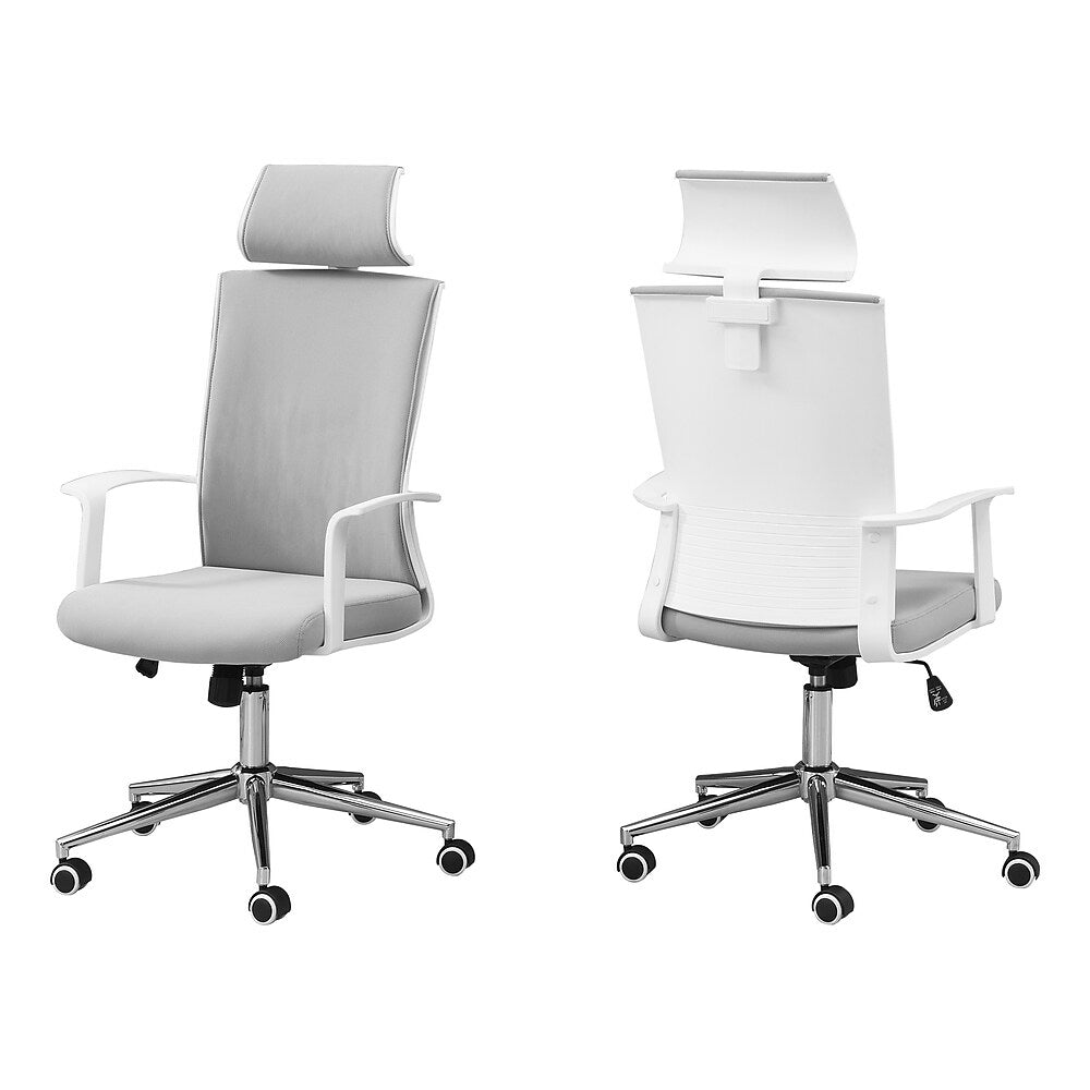 CHAISE DE BUREAU - BLANCHE / TISSU GRIS / DOSSIER HAUT EXÉCUTIF 