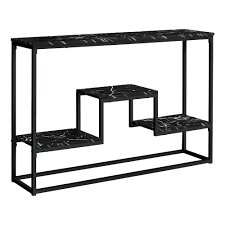 TABLE D'APPOINT - 48"L / MARBRE NOIR / CONSOLE METAL NOIR 