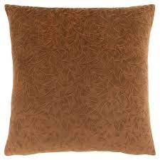 COUSSIN - 18"X 18" / VELOURS FLORAL BRUN PÂLE / 1PC 