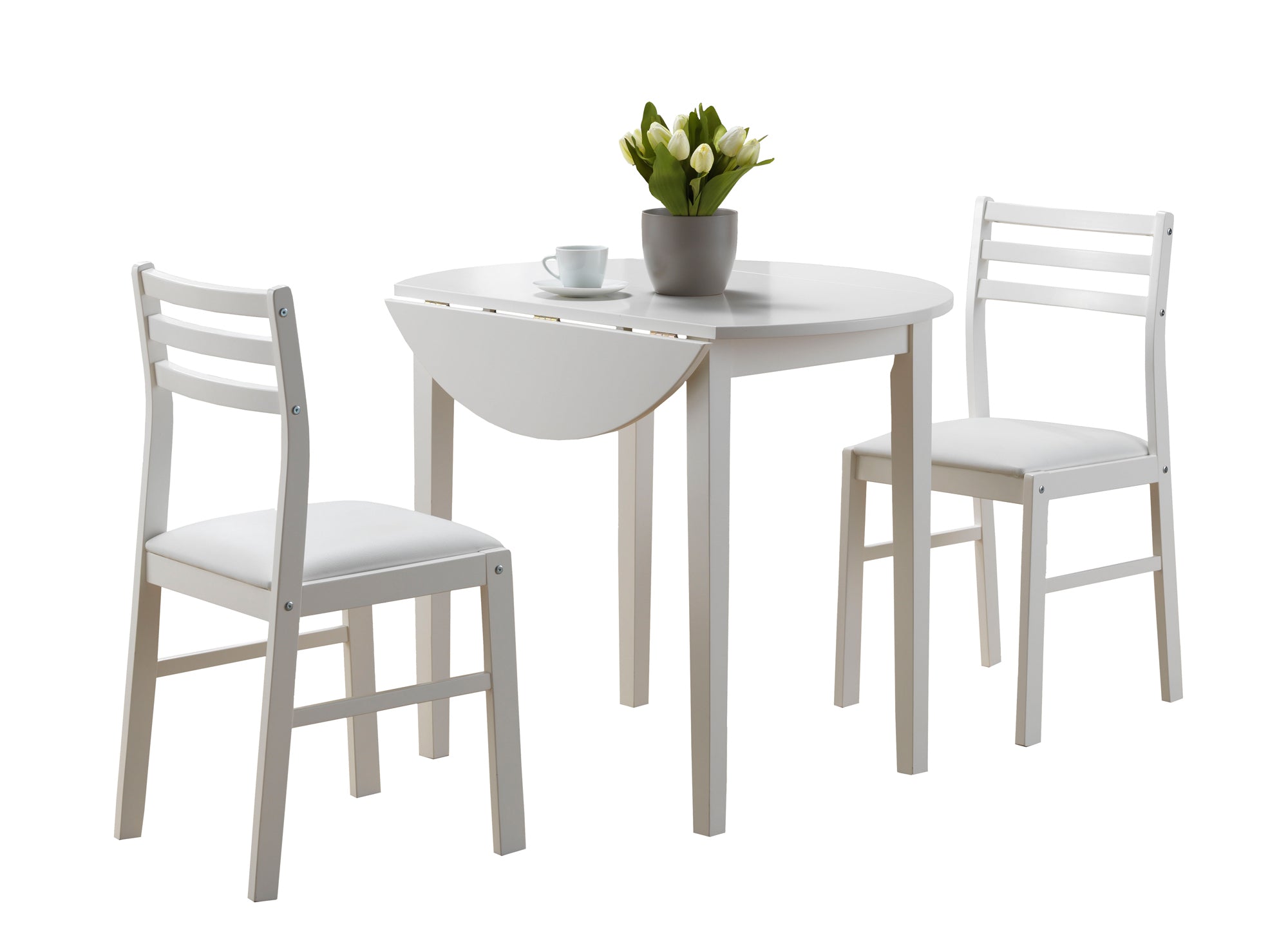 ENSEMBLE DE SALLE À MANGER - ENSEMBLE 3PCS / BLANC AVEC UNE RABAT DE 36"DIA 