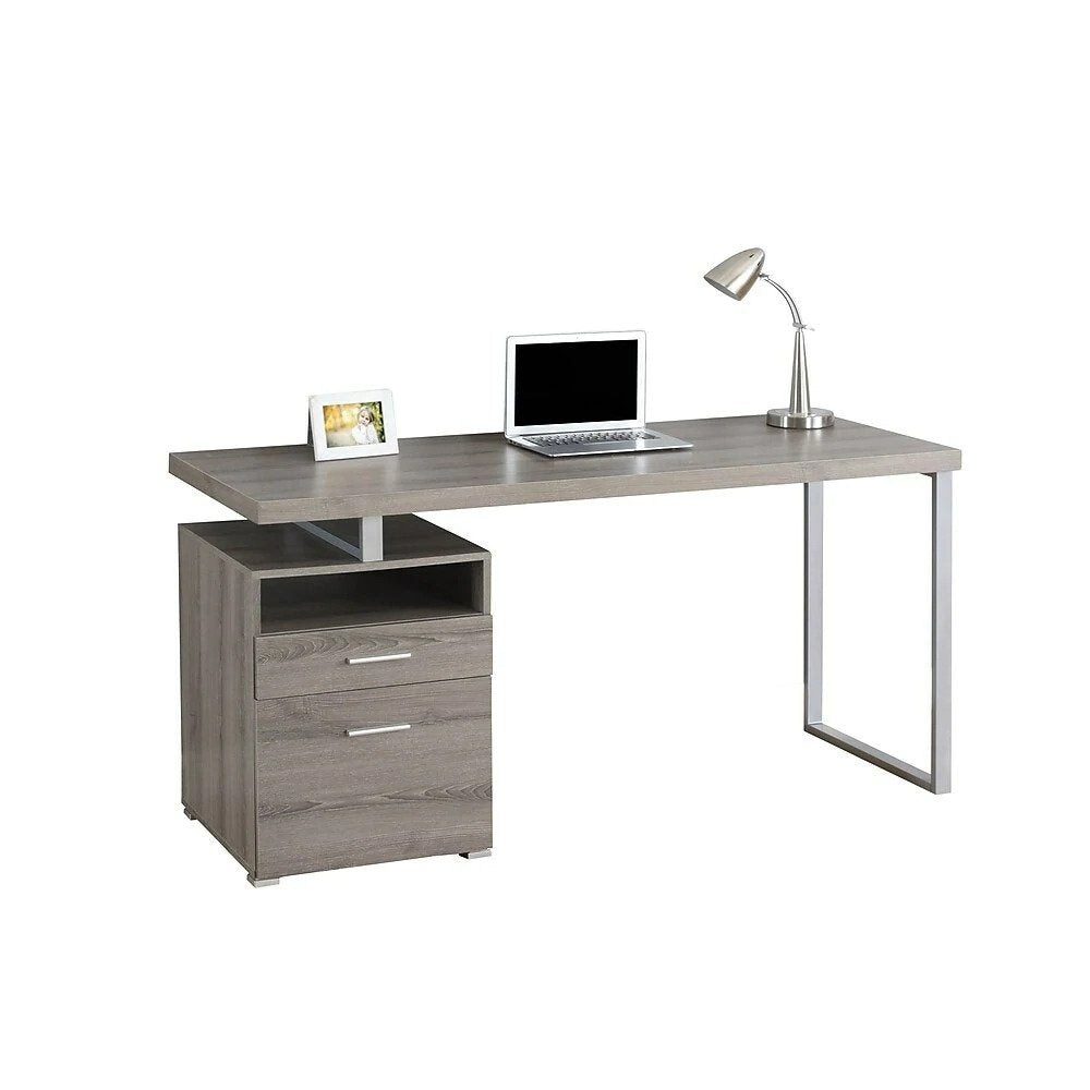 BUREAU D'ORDINATEUR - 60"L / TAUPE FONCE / METAL ARGENT 