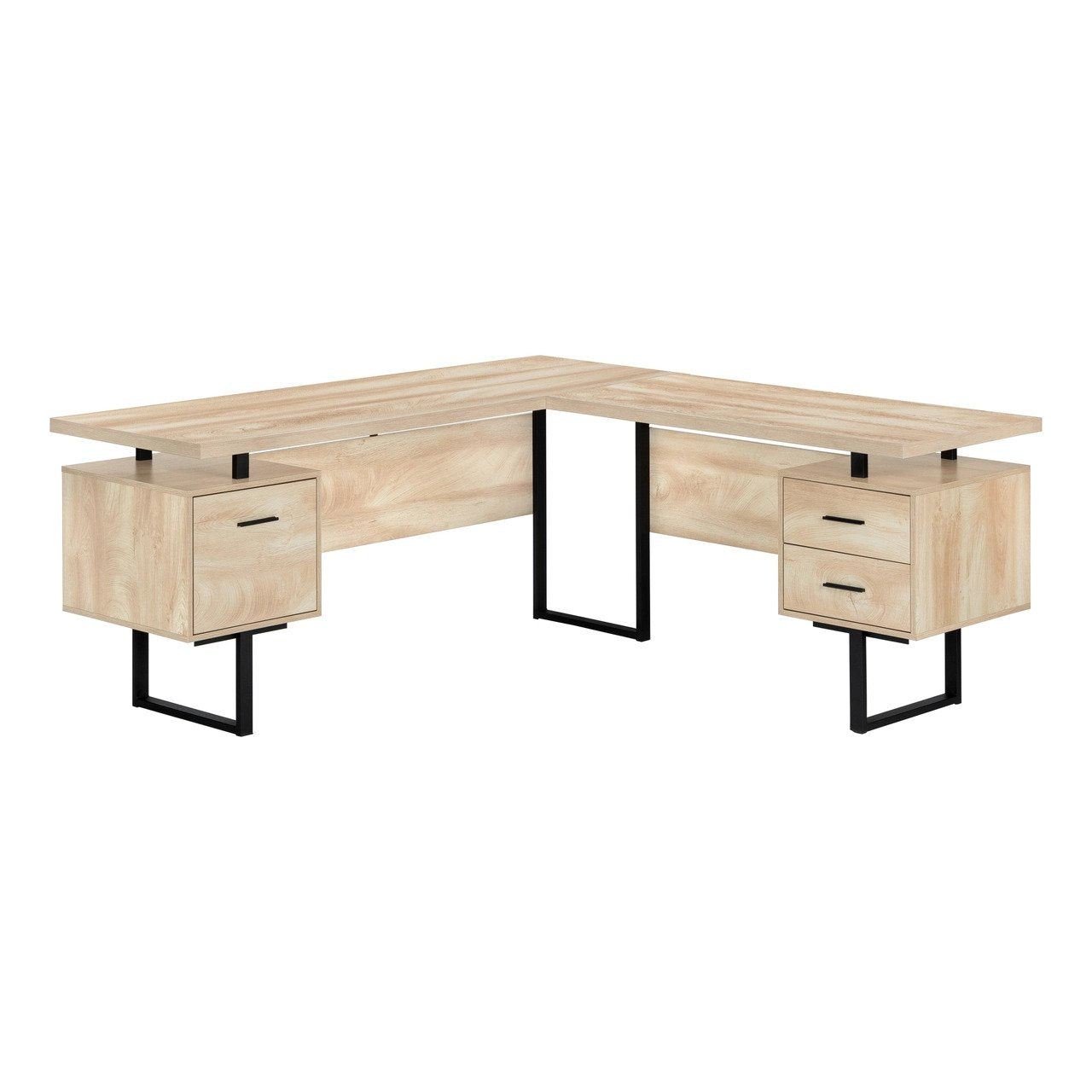BUREAU D'ORDINATEUR - 70"L / NATUREL / MÉTAL NOIR / FAÇADE G/D 