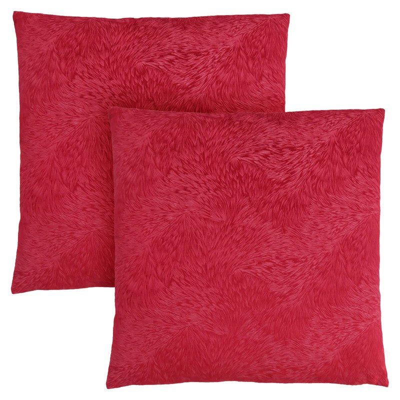 COUSSIN - 18"X 18" / VELOURS PLUME ROUGE / 2PCS 