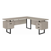 BUREAU D'ORDINATEUR - 70"L / TAUPE MODERNE / METAL NOIR / G/D 