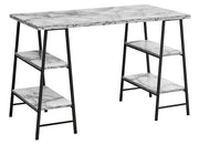 BUREAU D'ORDINATEUR - 48"L / ASPECT MARBRE BLANC / METAL NOIR