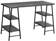 BUREAU D'ORDINATEUR - 48"L / SIMILI PIERRE GRIS / METAL NOIR