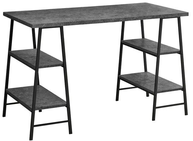 BUREAU D'ORDINATEUR - 48"L / SIMILI PIERRE GRIS / METAL NOIR 