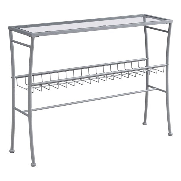 TABLE D'APPOINT - 42"L / ARGENT / CONSOLE D'ENTREE EN VERRE TREMPE 