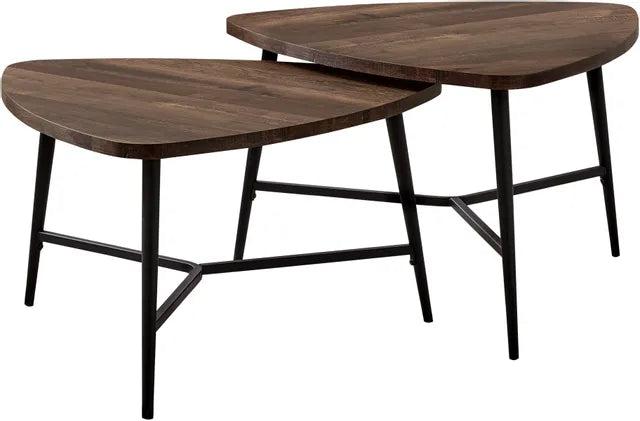 ENSEMBLE DE TABLE - ENSEMBLE DE 2PCS / BOIS DE RÉCUPÉRATION MARRON / MÉTAL NOIR 
