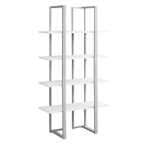 BIBLIOTHÈQUE - 60"H / BLANC / METAL ARGENT