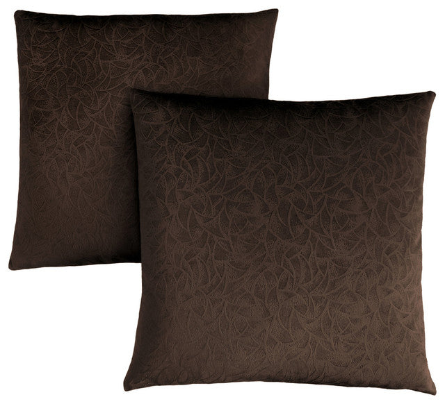 COUSSIN - 18"X 18" / VELOURS FLORAL BRUN FONCE / 2PCS 