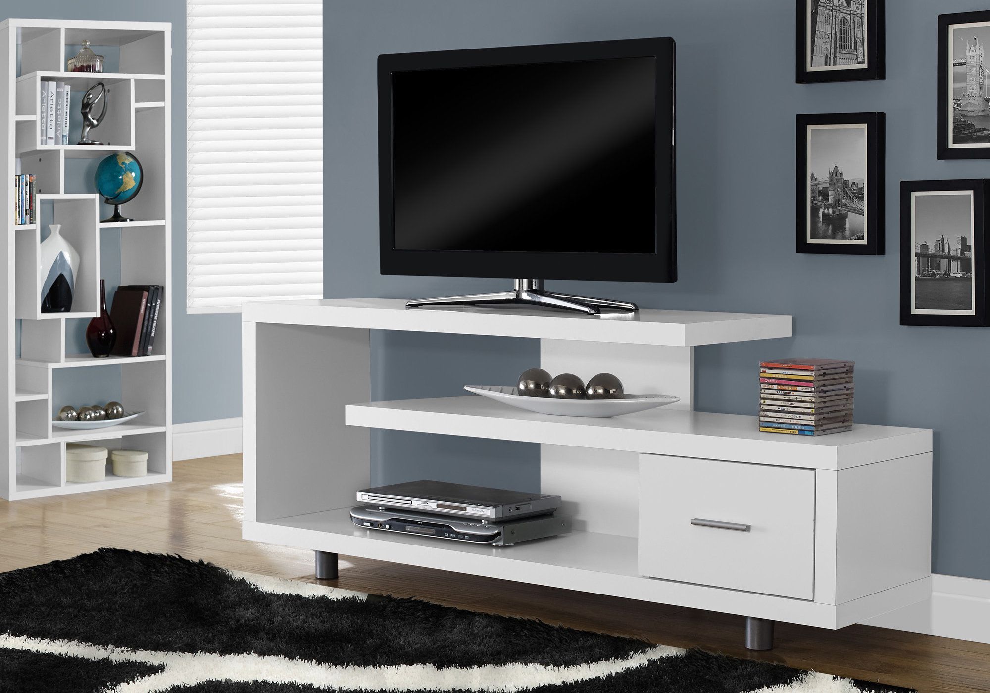 MEUBLE TV - 60"L / BLANC AVEC 1 TIROIR