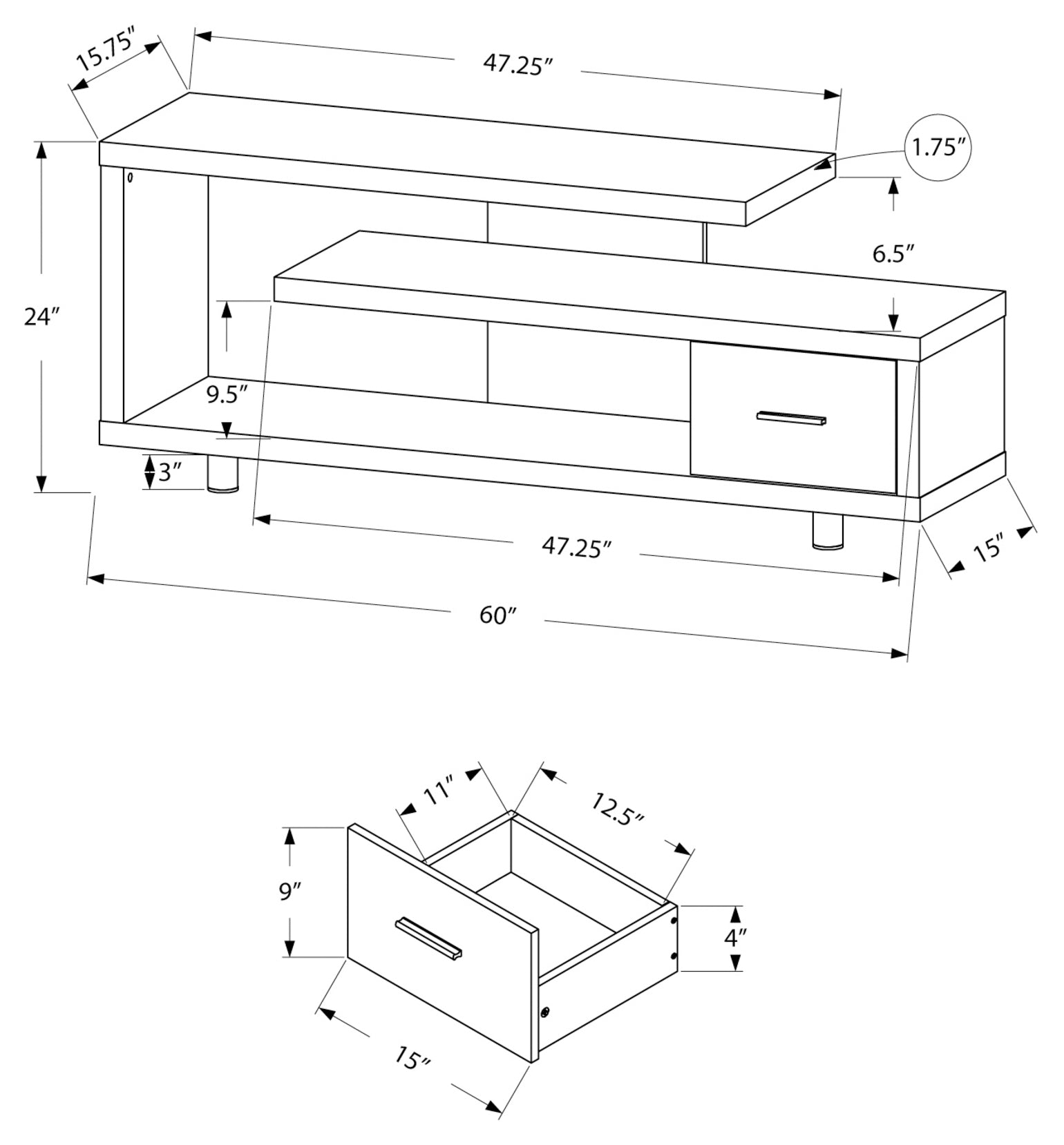 MEUBLE TV - 60"L / BLANC AVEC 1 TIROIR