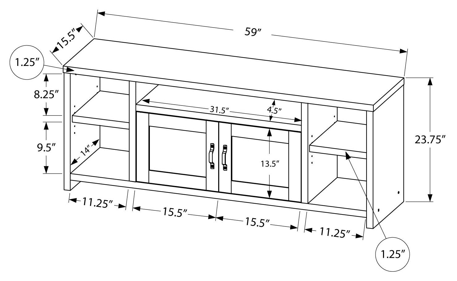 MEUBLE TV - 60"L / FAUX BOIS PIN D'OR