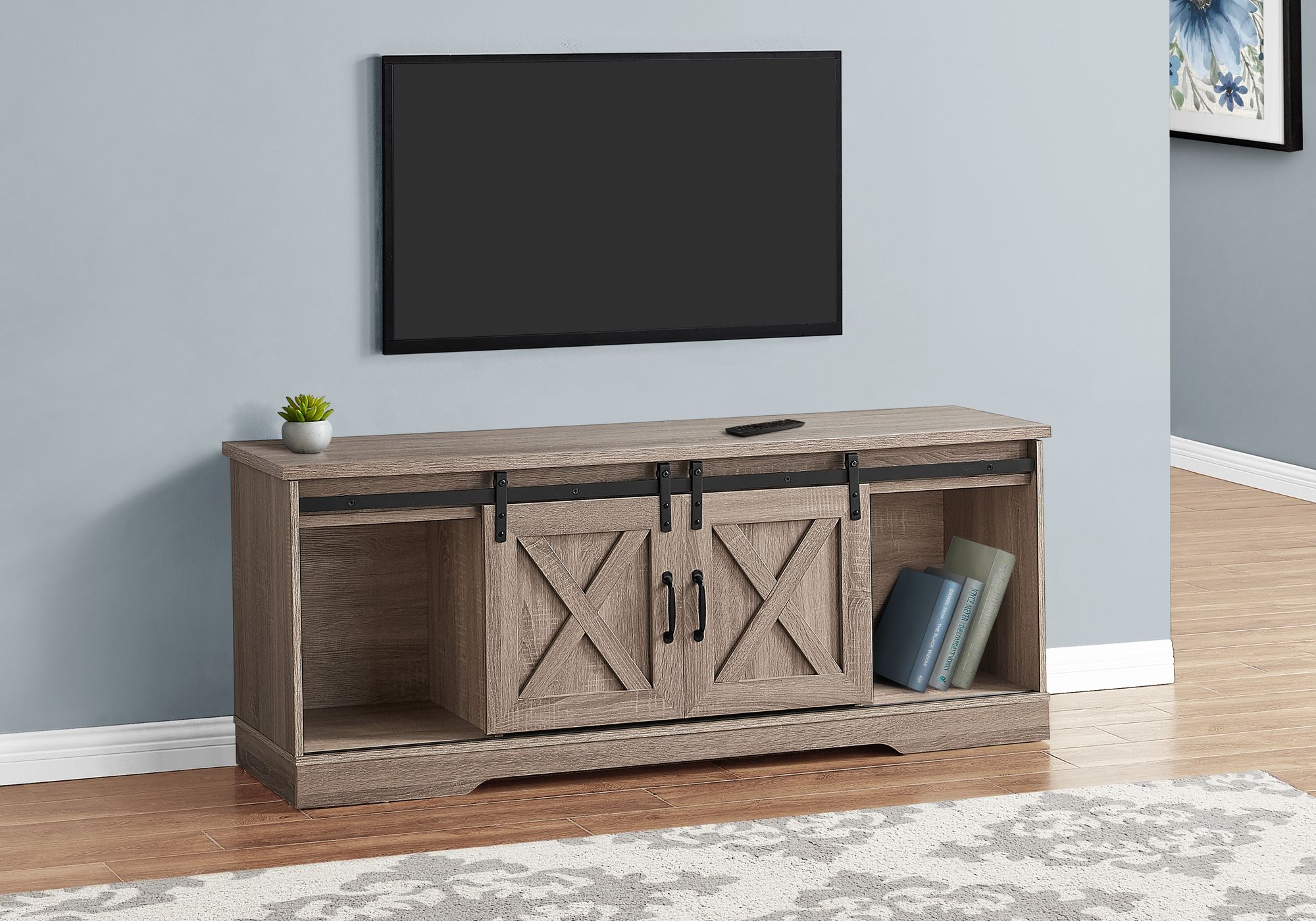 MEUBLE TV - 60"L / TAUPE FONCE AVEC 2 PORTES COULISSANTES