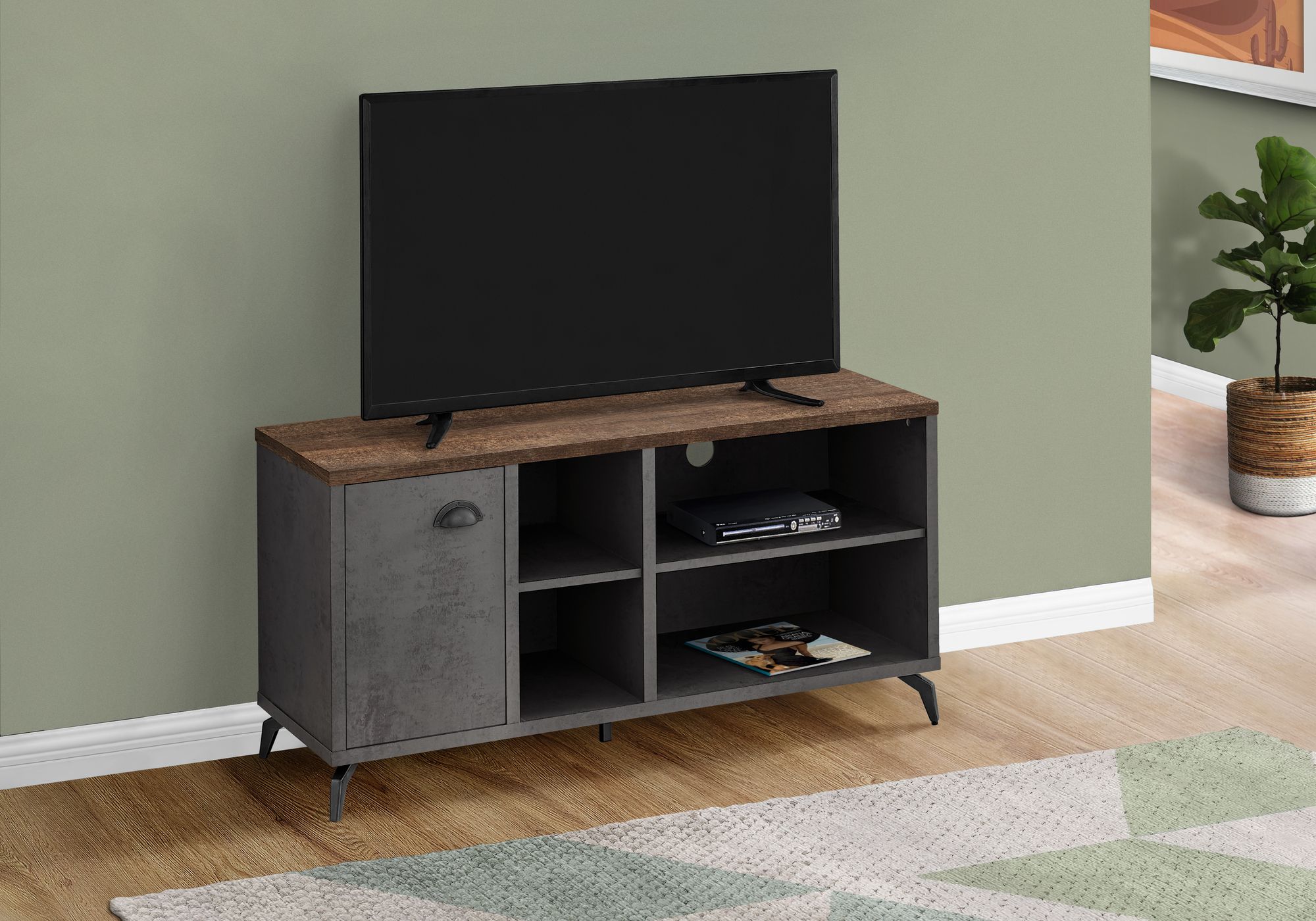 MEUBLE TV - 48"L / BÉTON GRIS / FAUX BOIS BRUN MOYEN