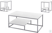 SET DE TABLE - 3PCS / BLANC / METAL ARGENT 