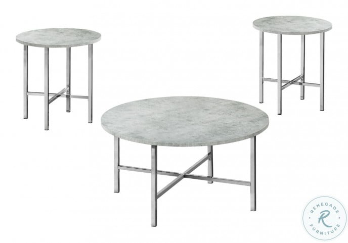 SET DE TABLE - SET 3PCS / CIMENT GRIS / METAL CHROME 