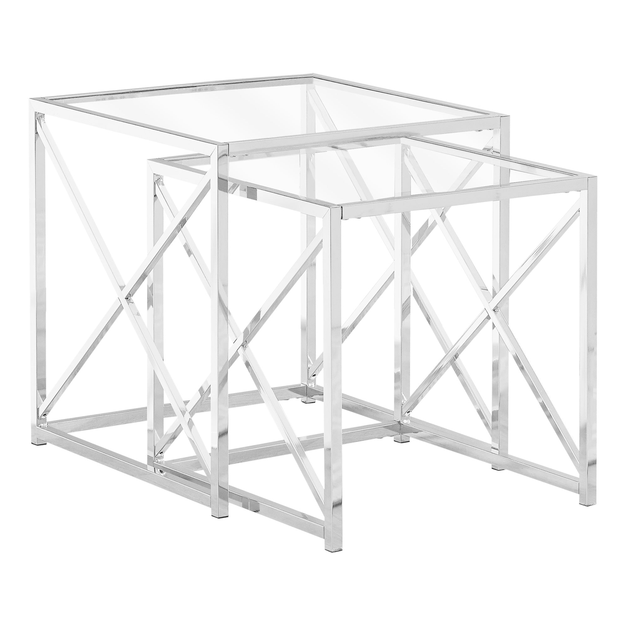 TABLE GIGOGNE - ENSEMBLE 2PCS / METAL CHROME A/ VERRE TREMPE