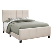 LIT - TAILLE QUEEN / LIN BEIGE AVEC PIEDS EN BOIS NOIR 