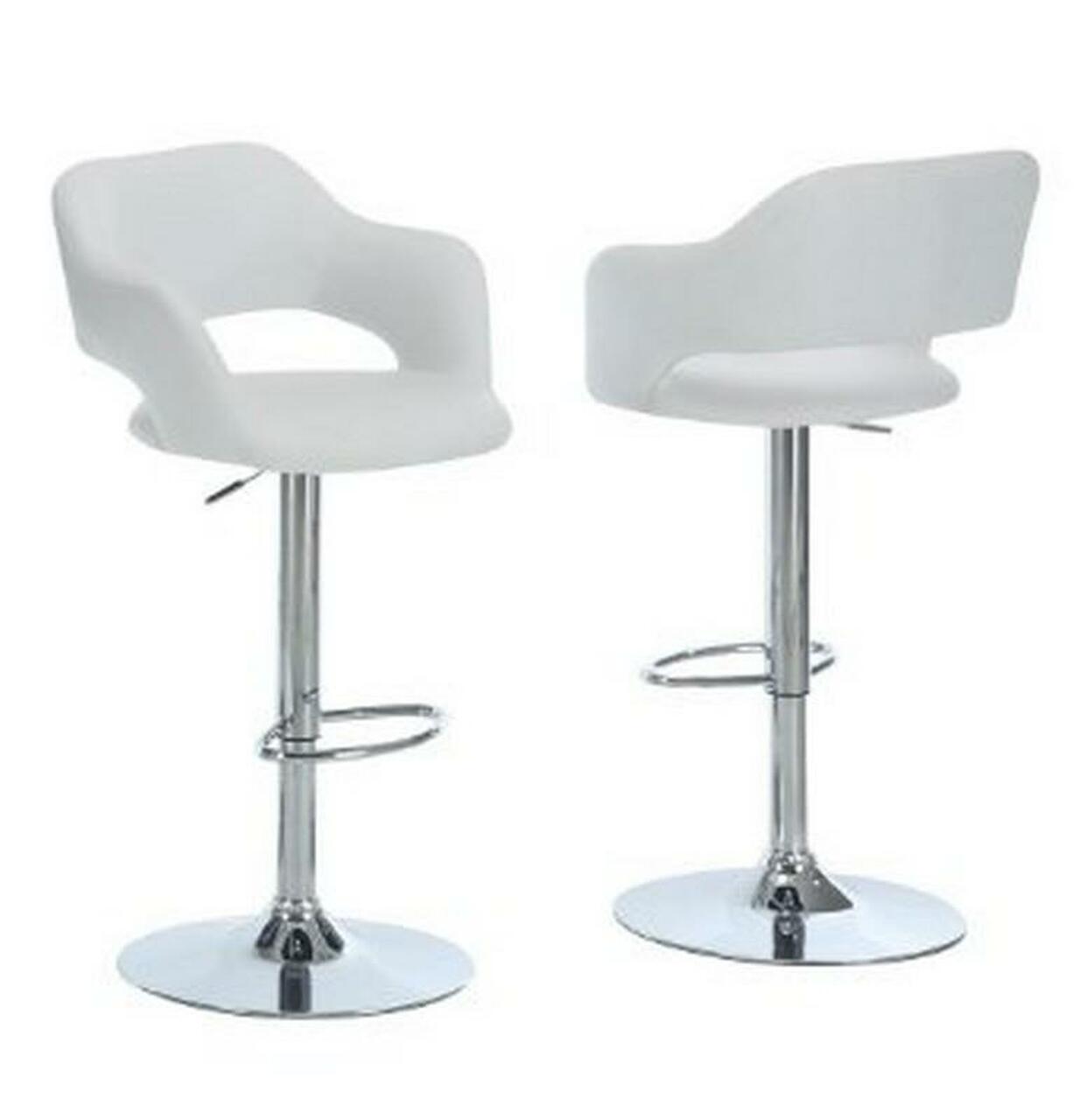 TABOURET DE BAR - ÉLÉVATEUR HYDRAULIQUE EN MÉTAL BLANC / CHROMÉ