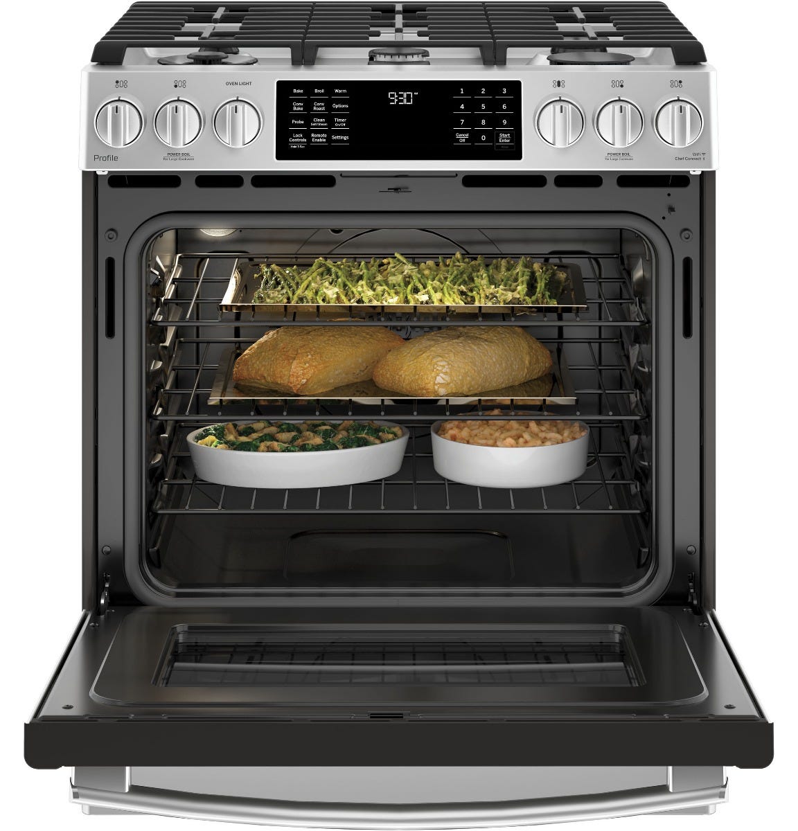 Cuisinière Au Gaz Bicombustible Encastrée De 30" / 5,6 Pi³ Avec Four À Convection En Acier Inoxydable GE PROFILE ( PC2S930SELSS )