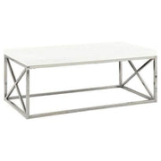 TABLE BASSE - BLANC BRILLANT AVEC MÉTAL CHROMÉ