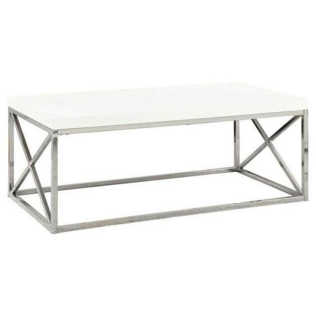 TABLE BASSE - BLANC BRILLANT AVEC MÉTAL CHROMÉ