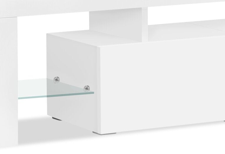 MEUBLE TV - 63"L / BLANC LUSTRE AVEC VERRE TREMPE