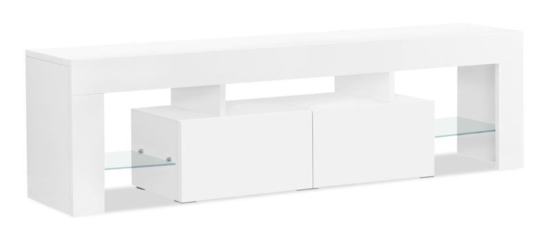 MEUBLE TV - 63"L / BLANC LUSTRE AVEC VERRE TREMPE